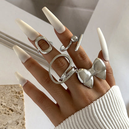 Geometric Metal Lava Line Open Ring Set - 4 Pieces