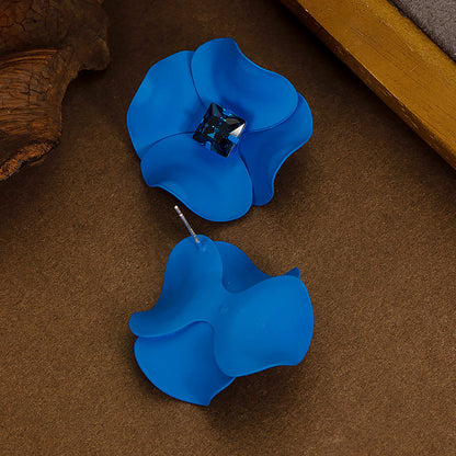 Elegant Blue Floral Zircon Ear Studs For Women