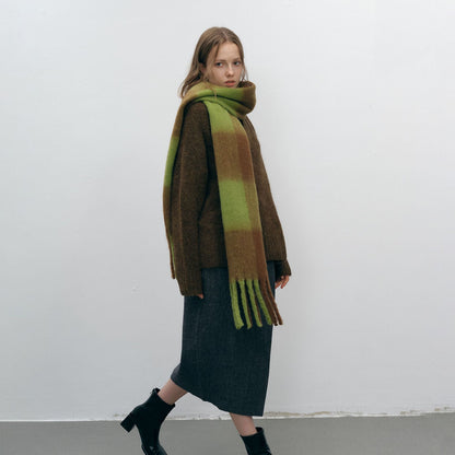 Plaid Color Block Thicken Warm Scarves