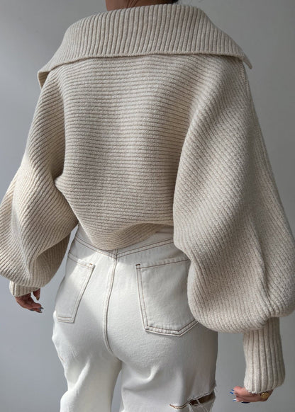 Oversized Ribbed Knit Sweater With Collar