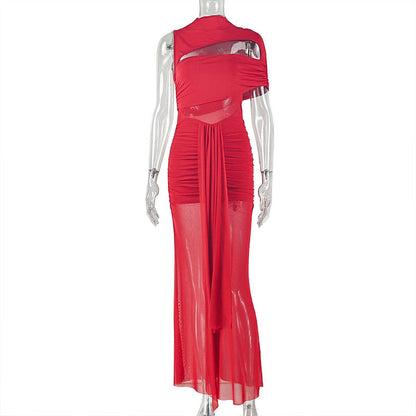 Trendy Solid Color Women鈥檚 Bodycon Asymmetrical Dress