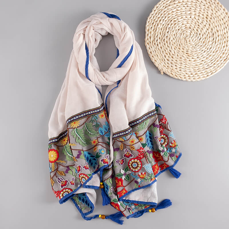 Ethnic Style Shawl Scarf Female Cotton Retro Embroidered Silk Scarf Spring And Autumn Versatile Embroidered Scarf