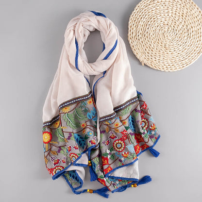 Ethnic Style Shawl Scarf Female Cotton Retro Embroidered Silk Scarf Spring And Autumn Versatile Embroidered Scarf