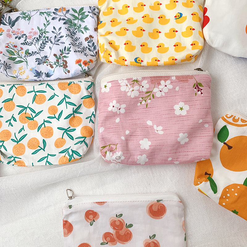 Mini Cartoon Zipper Wallet for Women Cute Floral Fabric Purse