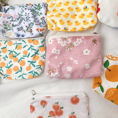 Mini Cartoon Zipper Wallet for Women Cute Floral Fabric Purse