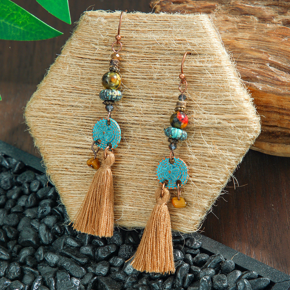 Bohemian Leaf Tassel Earrings Metal Leather Drop Dangle