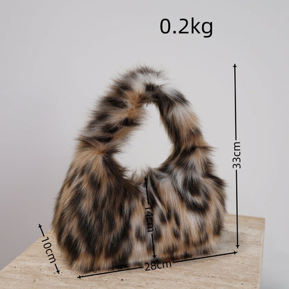 Winter Leopard Print Fluffy Underarm Handbag