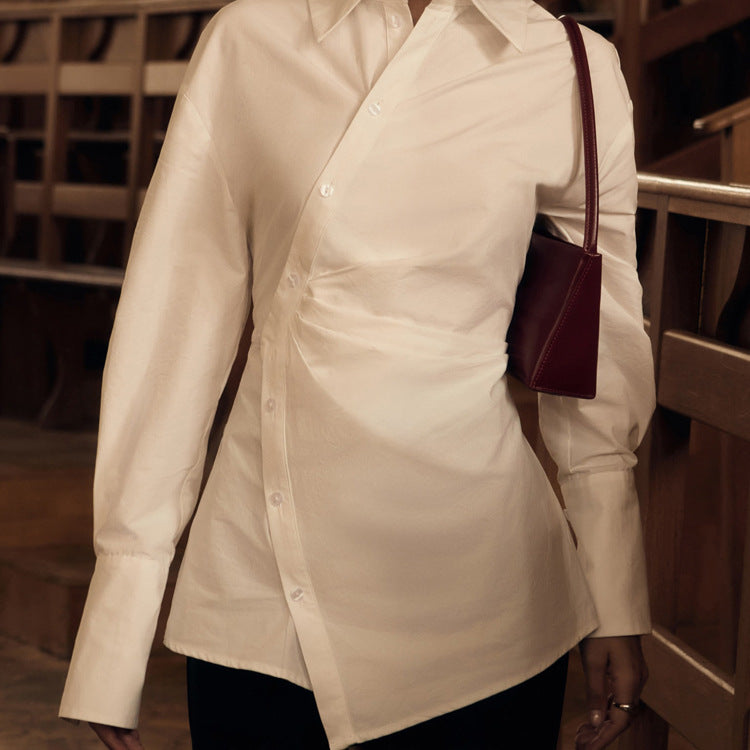 White Cotton Long Sleeve Shirt with Waist Design