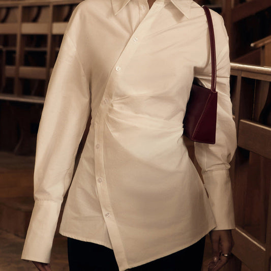 White Cotton Long Sleeve Shirt with Waist Design