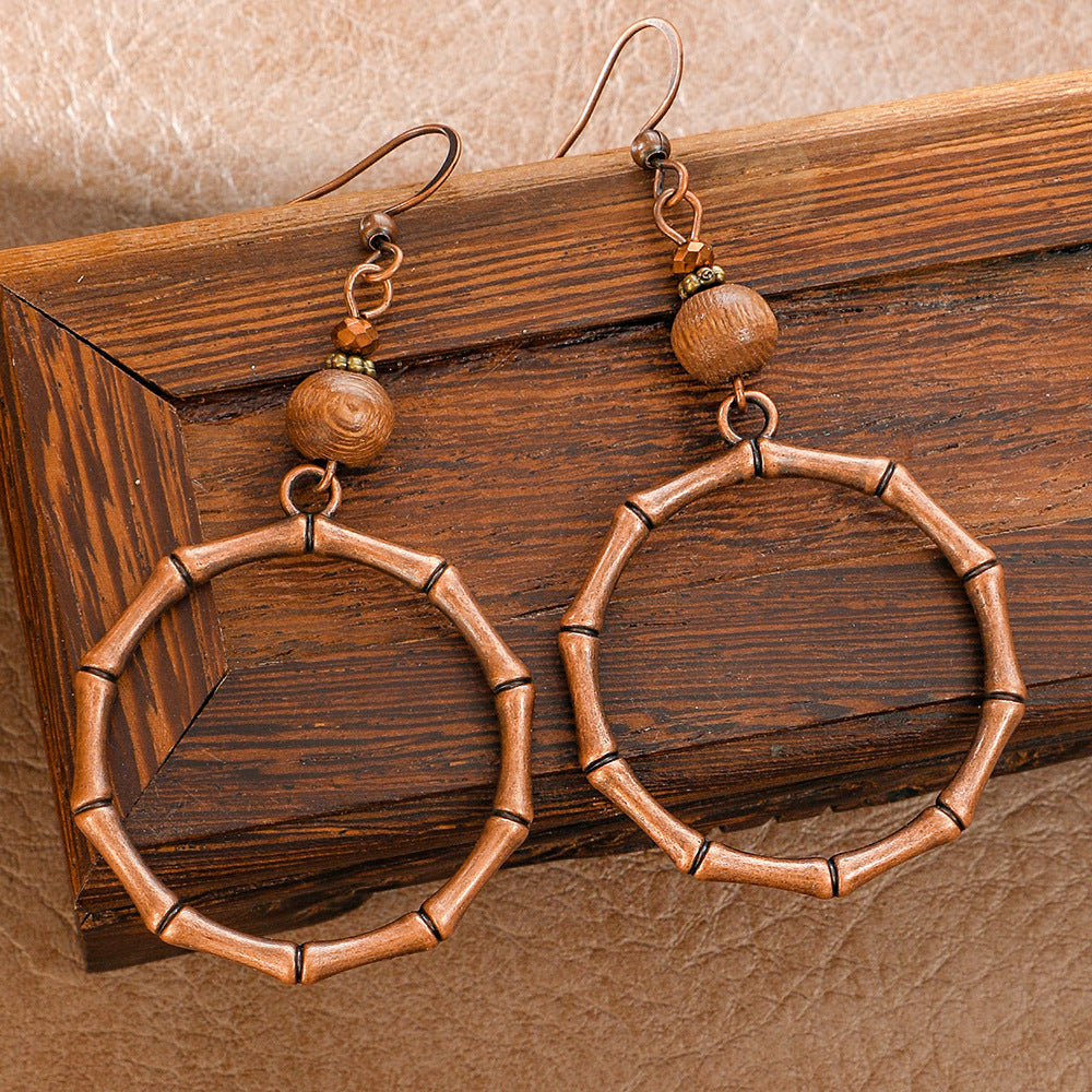 Bohemian Tassel Earrings Geometric Wood Beads Handmade Jewelry