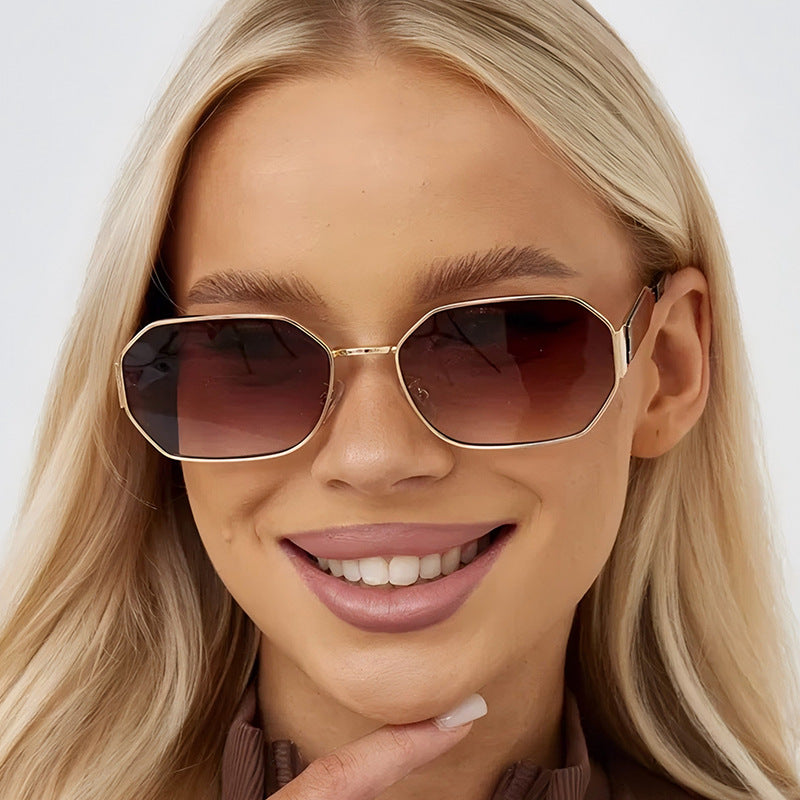 Polygon Metal Sunglasses UV400 Protection Trendy Outdoor Glasses