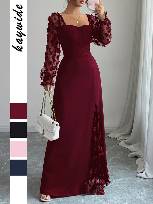 Elegant Hollow Out Long Sleeve Maxi Dress for Women