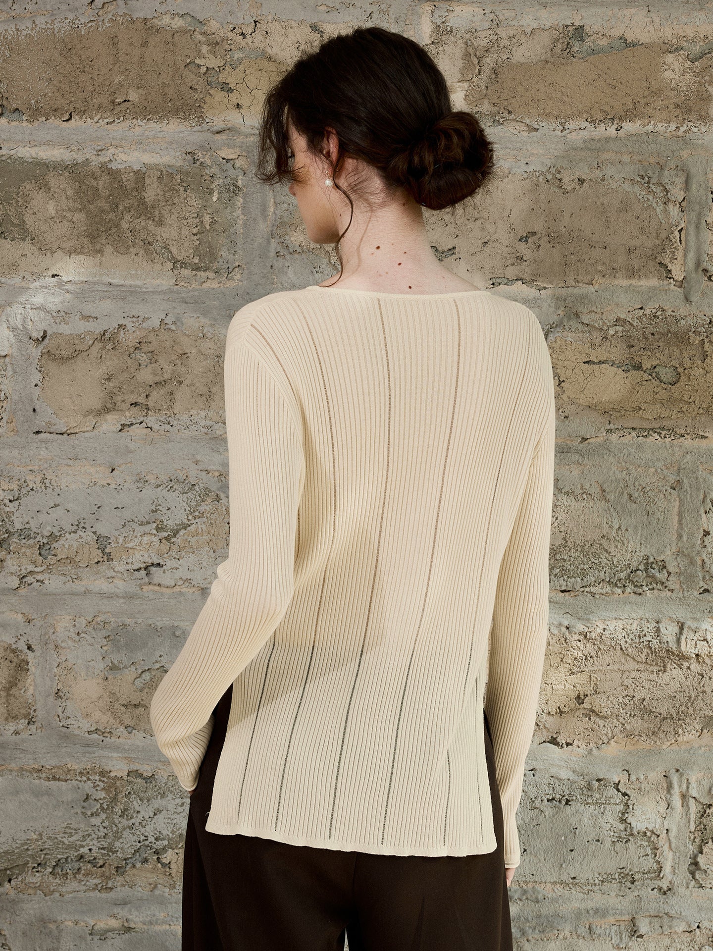 Classic Long Sleeve Knitted Sweater with Hollow Design
