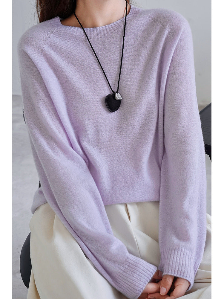 Classic Crew Neck Cashmere Sweater Elegant Casual Knitwear