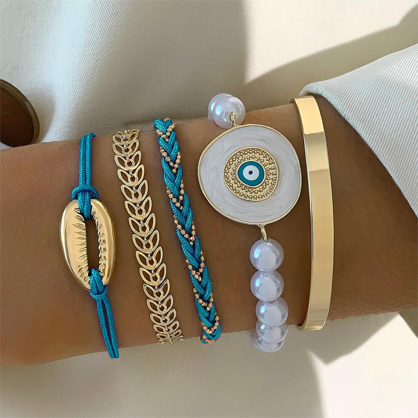 Bohemian Evil Eye Bracelets Set With Rhinestones