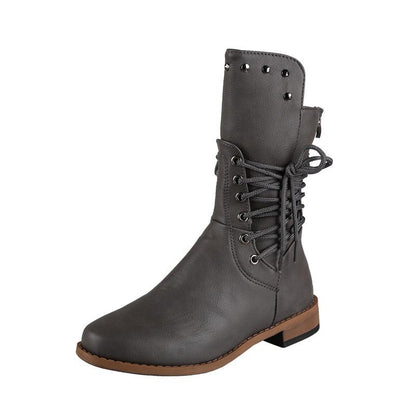 Middle Boots Women'S Booties Retro Martin Boots Rivet Large Size Women'S Boots