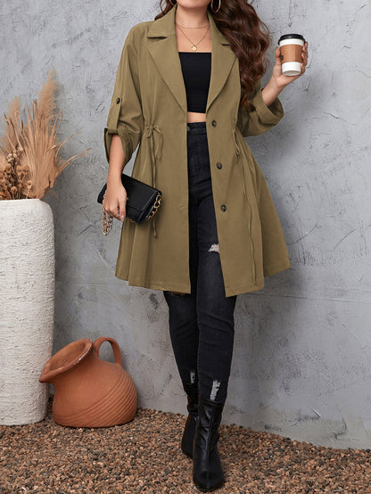 Chic Long Solid Color Blazer With Suit Lapel