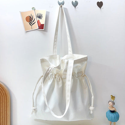 Simple Drawstring Canvas Shoulder Bag for Women