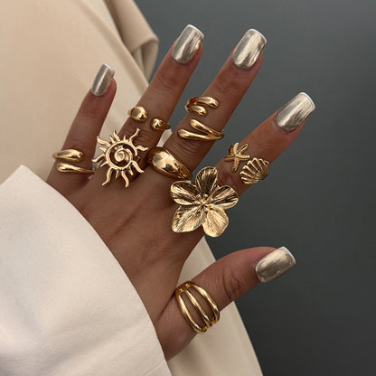 Shell And Flower Ring Set Elegant Metal Fashion Jewelry