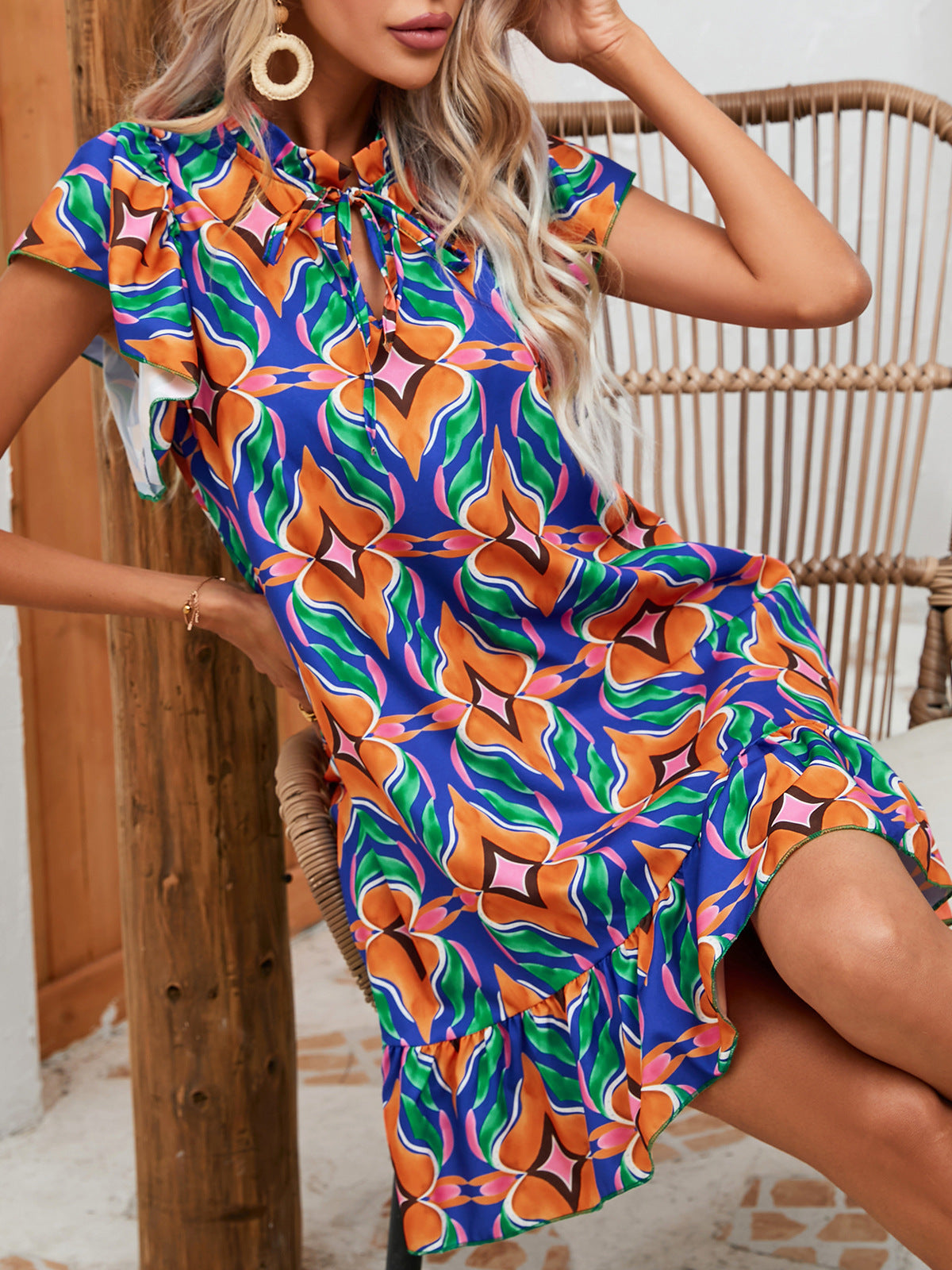 Dress Summer Print Ruffled Skirt