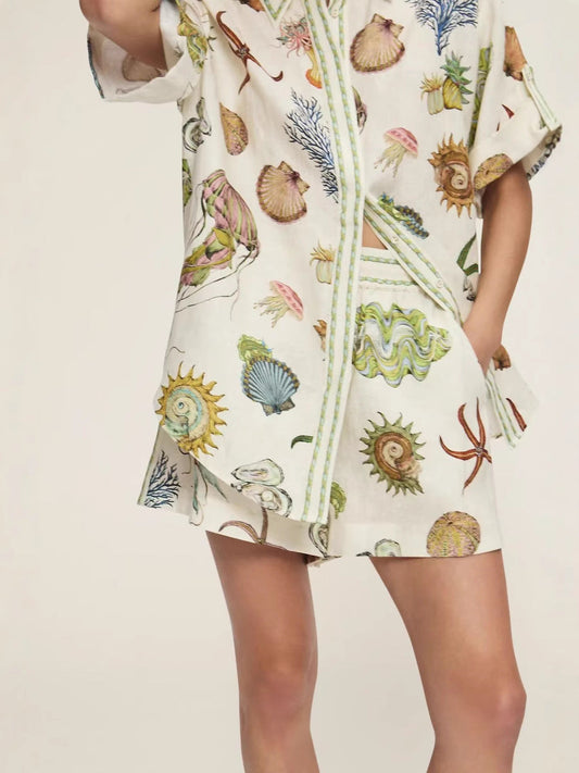 Trendy Casual Linen Short Sleeve Shirt & Shorts Set