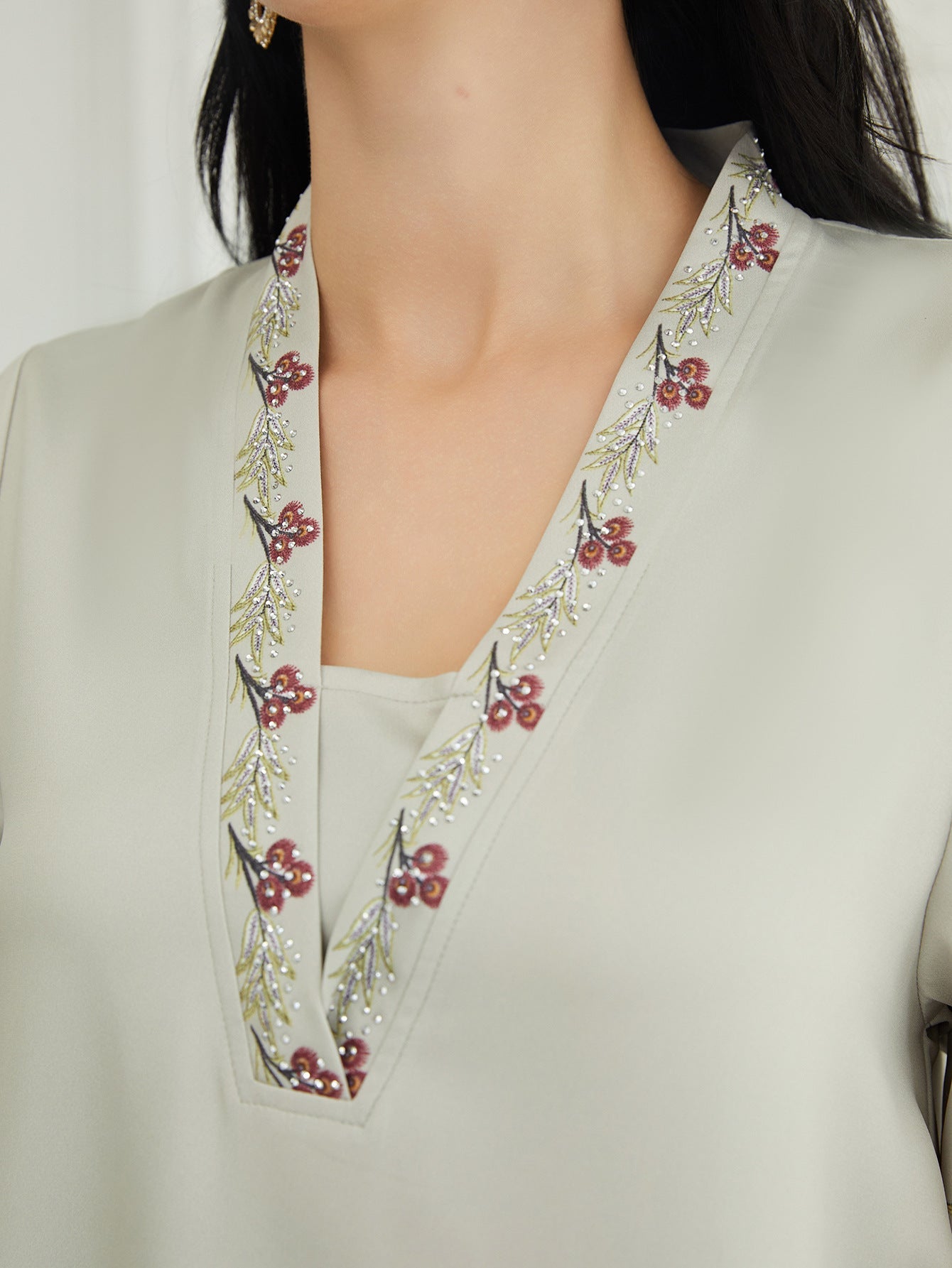 V-Neck Printed Fringed Abaya Dress for Women
