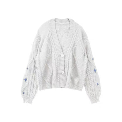 Casual V-Neck Button Down Cable Knit Cardigan
