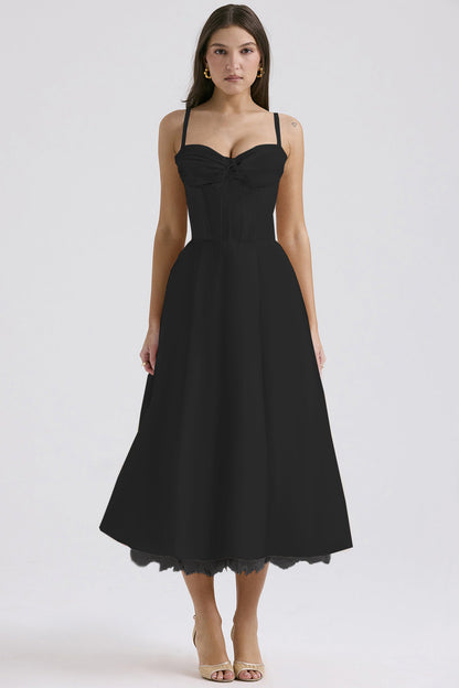 Slim Flower Print Lace Spaghetti Dress