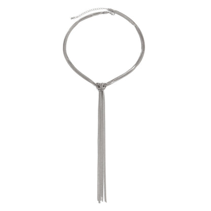 Fashionable Long Metal Chain Tassel Necklace With Geometric Design