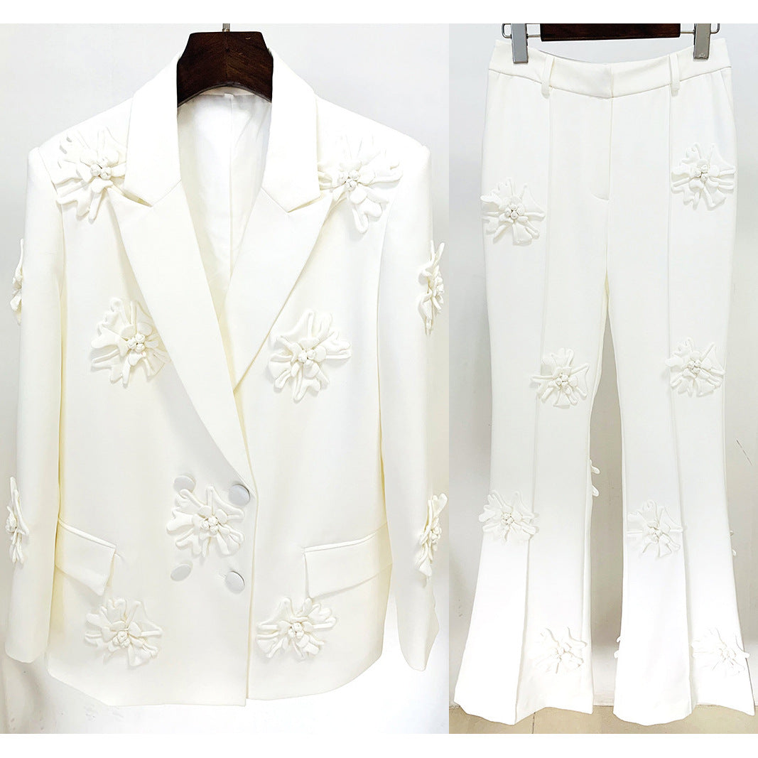 Double-Breasted Embroidered Suit Jacket & Pants Set