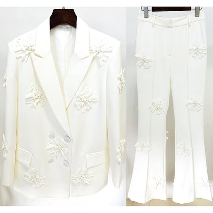 Double-Breasted Embroidered Suit Jacket & Pants Set