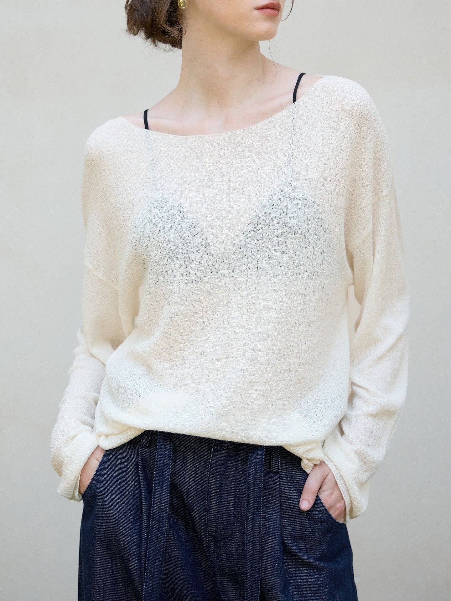 Elegant Loose-Fit Tencel Wool Blend Long Sleeve Top