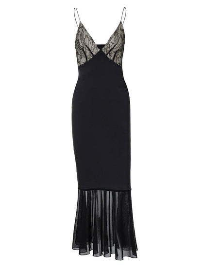 Sexy Lace Panel Cami Dress with Sheer Skirt