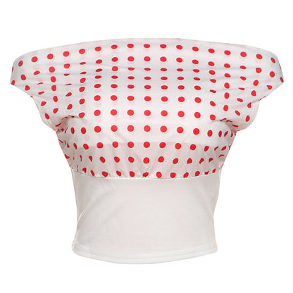 Retro Polka Dot Crop Top Sexy One-Shoulder Blouse