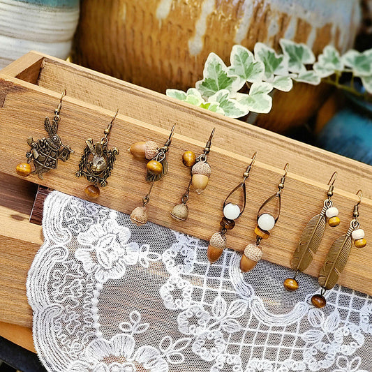 Vintage Inspired Animal Acorn Earrings Creative Long Bohemian Dangle Earrings
