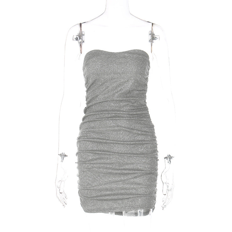 Sexy V-Neck Ruffled Bodycon Dress in Silver