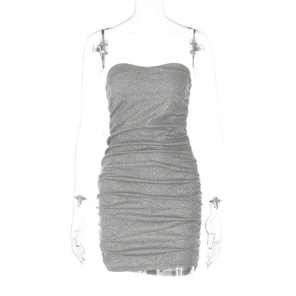 Sexy V-Neck Ruffled Bodycon Dress in Silver