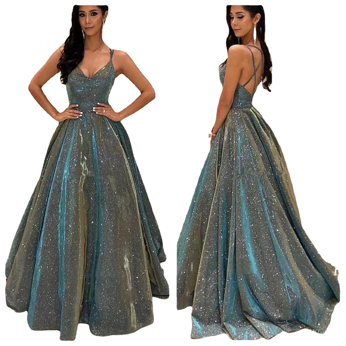 Elegant A-Line Evening Gown with Sequin Detail
