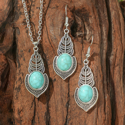 Bohemian Vintage Turquoise Water Drop Earrings and Necklace Set