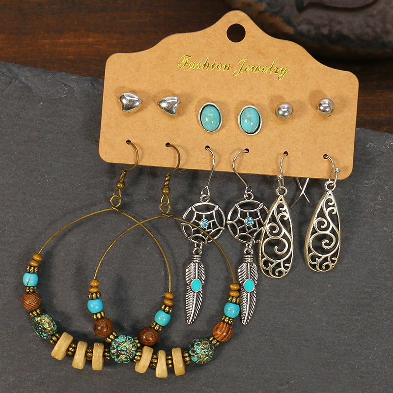 Geometric Alloy Tassel Earrings Set Vintage Style for Women