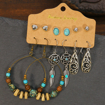 Geometric Alloy Tassel Earrings Set Vintage Style for Women