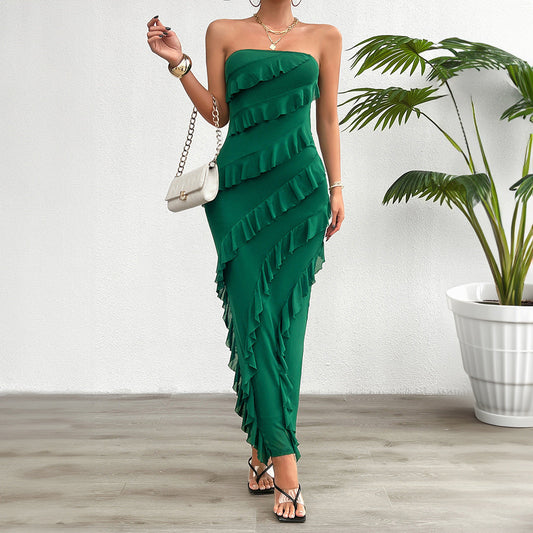 Elegant Solid Color Strapless Bodycon Dress