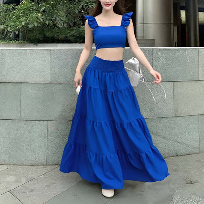 New Women's Fashion Set Stylish Solid Color Maxi Dress