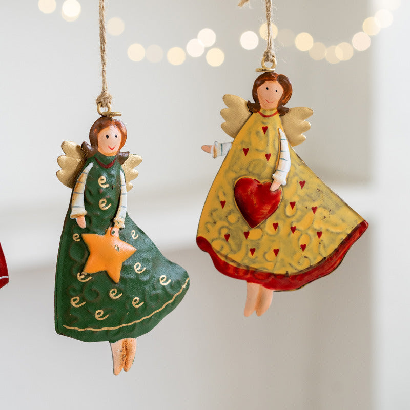 Vintage Distressed Angle Girl Iron Christmas Hanging