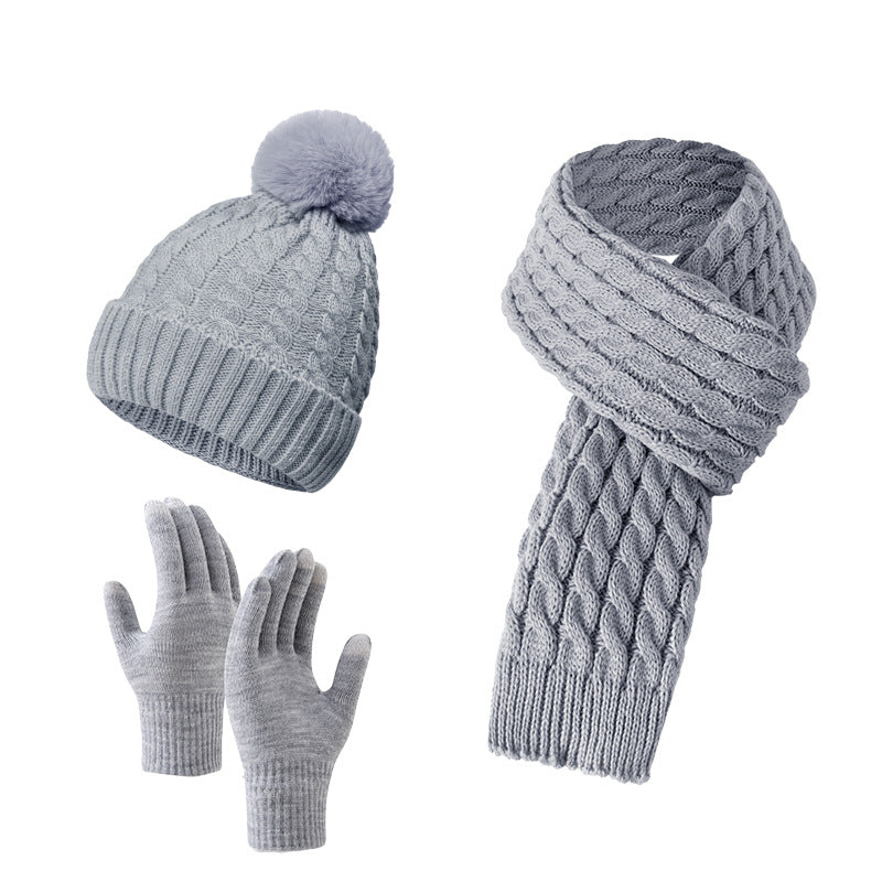 Warm Knit Beanie Scarf Gloves Set