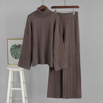 Twisted Knit Sweater Pants Set Casual Women's Outfit