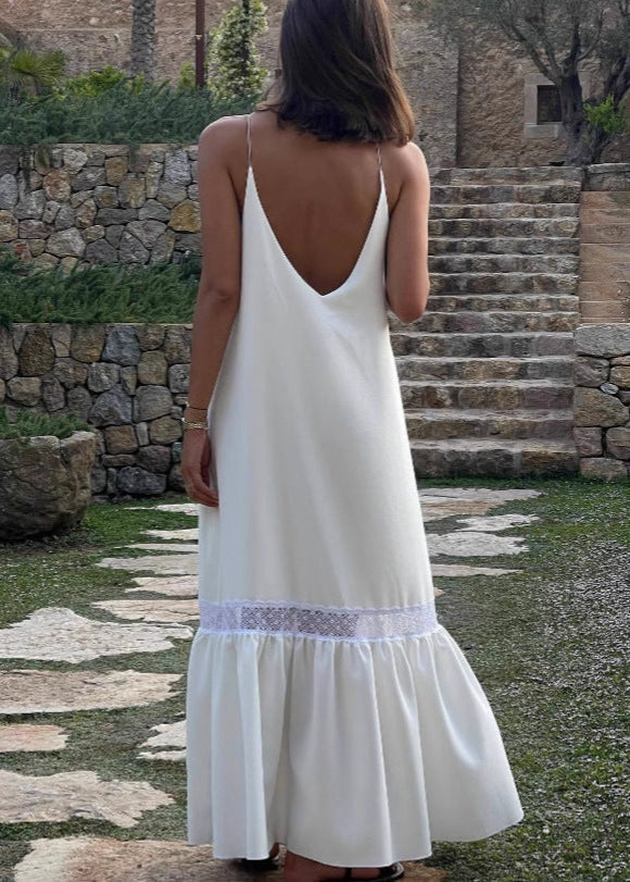 Lace Trim Maxi Dress Soft Flowing Fabric