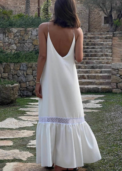 Lace Trim Maxi Dress Soft Flowing Fabric