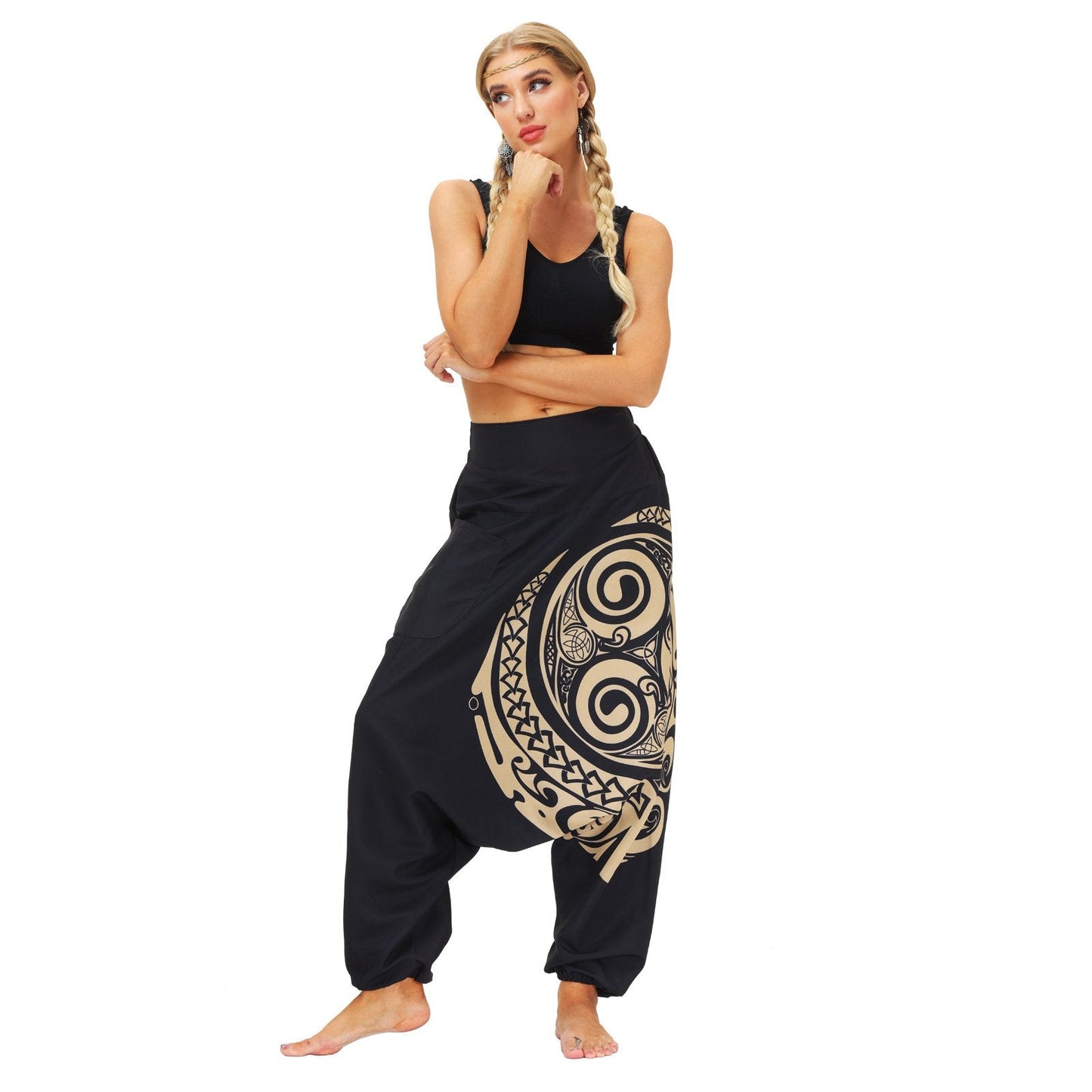Printed Neutral Harem Pants Hip Hop Casual Pants