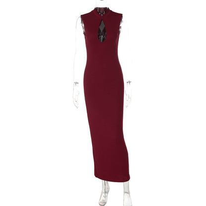 French Hollow Knit Bodycon Dress Elegant Style